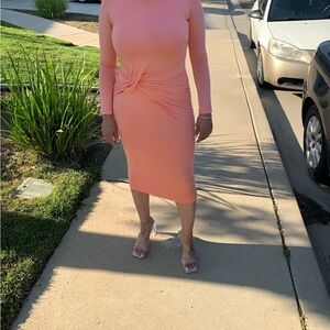 JLUXLABEL Pink Sheath Dress Sleeveless Mock Neck